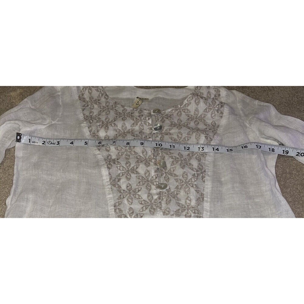 NWT Marilu` (Small) Linen Top Sheer Italy White Embroidered Slit Tunic Button - Picture 10 of 14